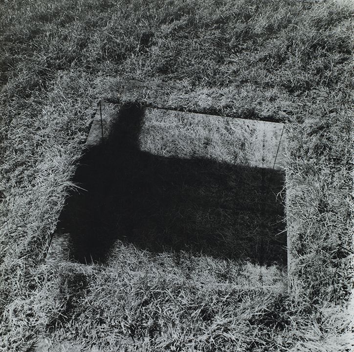 Mirror-Lined Pit (grass bottom) 1968 (first executed June 1969),	an invisible hole revealed by interior shadow