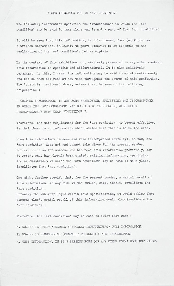 A Specification for an ‘Art Condition’, 1970