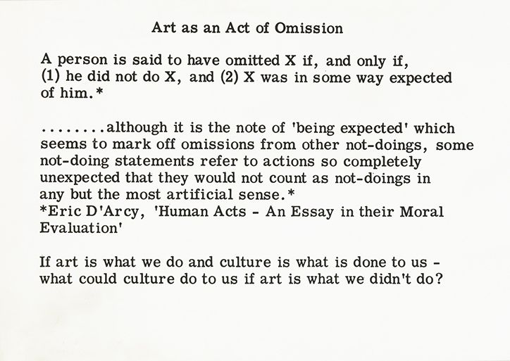 Art as an Act of Omission, 1971
